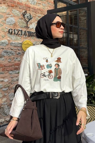 Ekru Bisiklet Baskılı Basic Body