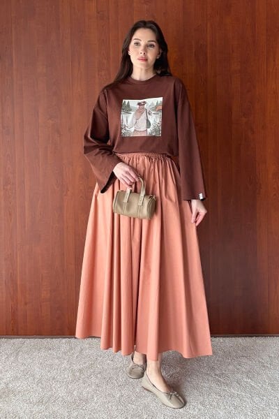 Acı Kahve Papatya Kız Baskılı Basic Body