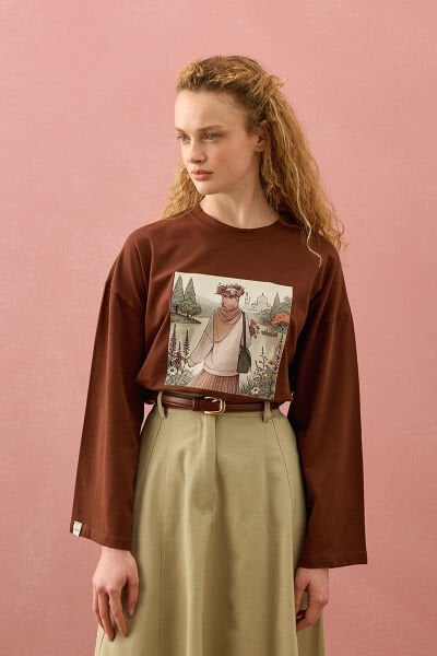 Acı Kahve Papatya Kız Baskılı Basic Body