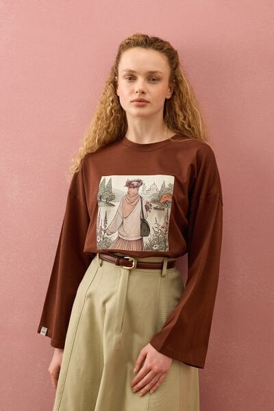 Acı Kahve Papatya Kız Baskılı Basic Body