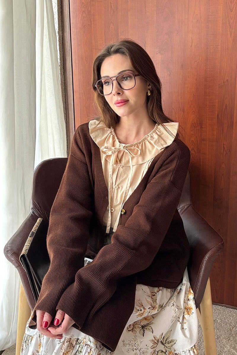 Acı Kahve İspanyol Kol Triko Hırka