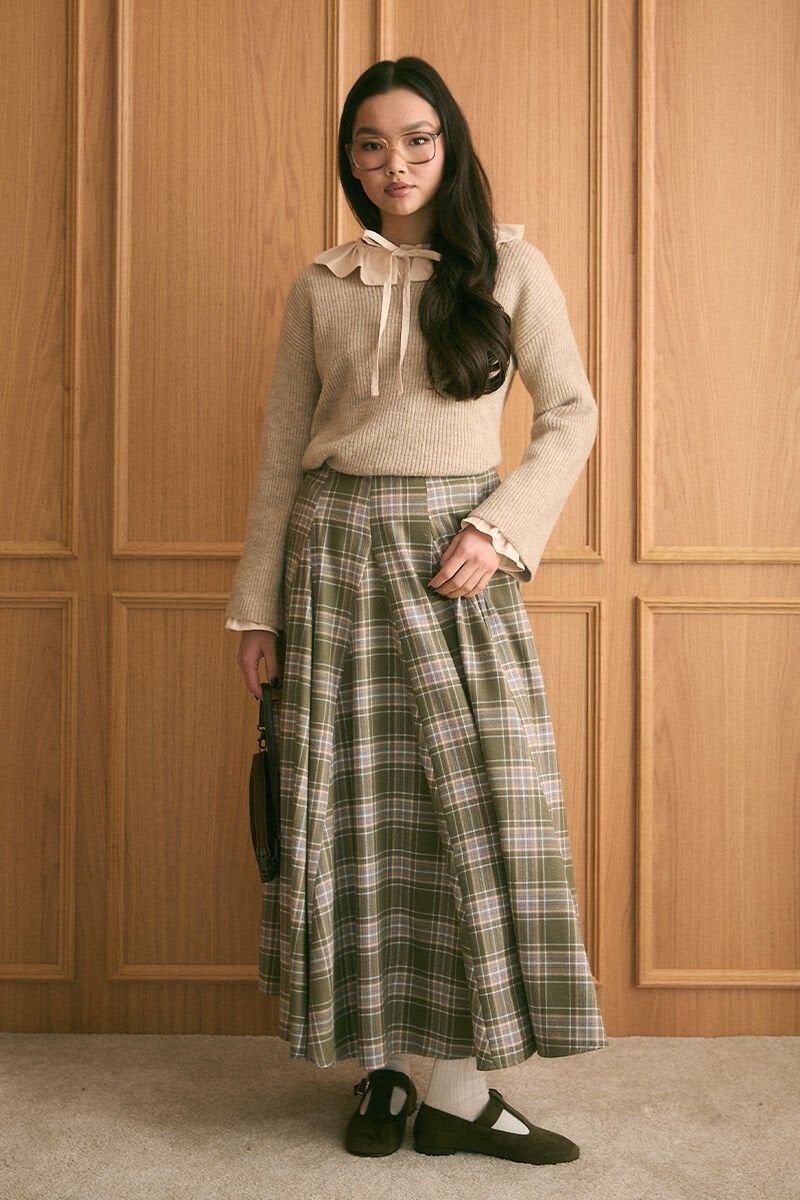 Haki Ekose Parçalı Etek