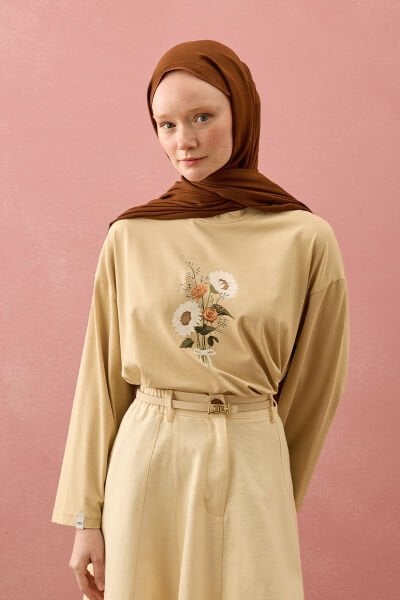 Bej Papatya Baskılı Basic Body