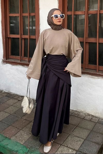 Siyah Bağlamalı Pamuk Etek