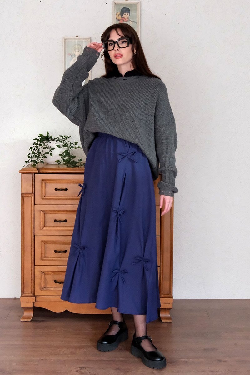 Lacivert Fiyonklu Etek