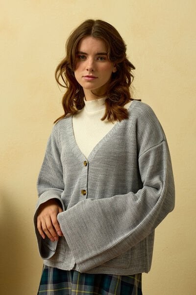 Gri İspanyol Kol Triko Hırka