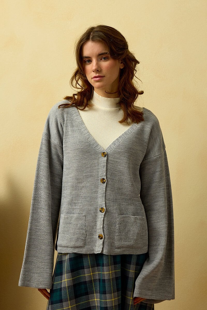 Gri İspanyol Kol Triko Hırka