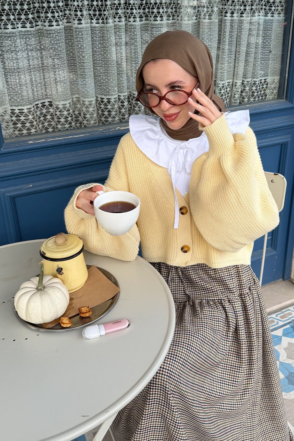 Tereyağ Sarısı Balon Kol Triko Hırka