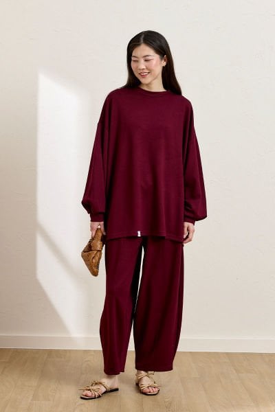 Bordo Oysho Şalvar Takım