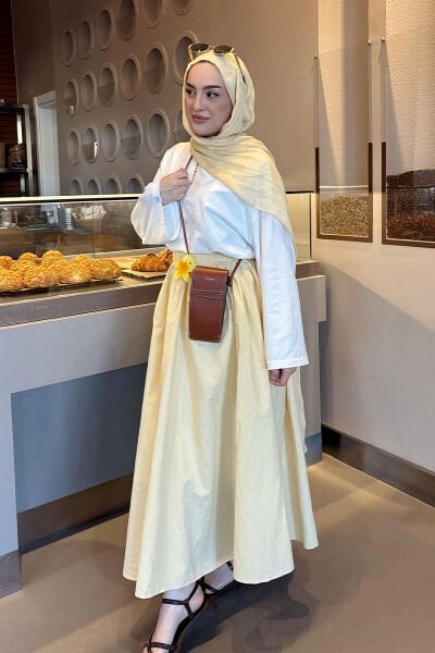 Ekru Body & Tereyağ Sarısı Kraşlı Balon Etek Takım