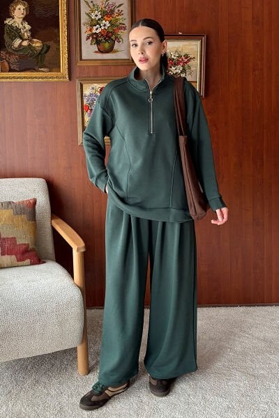 Zümrüt 3 İplik Yarım Fermuarlı Eşofman Takım