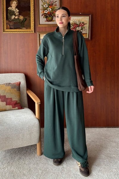 Zümrüt 3 İplik Yarım Fermuarlı Eşofman Takım