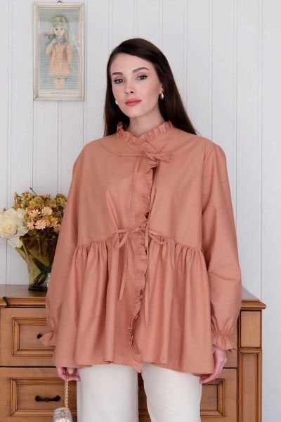 Somon Fırfırlı Bağlamalı Tunik