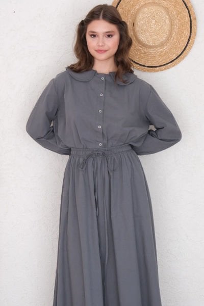 Antrasit Organik Keten Marul Kol Gömlek