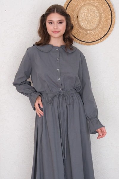 Antrasit Organik Keten Marul Kol Gömlek