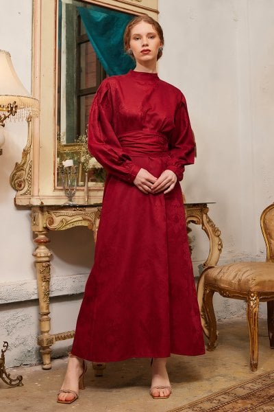 Bordo Jakarlı Abiye