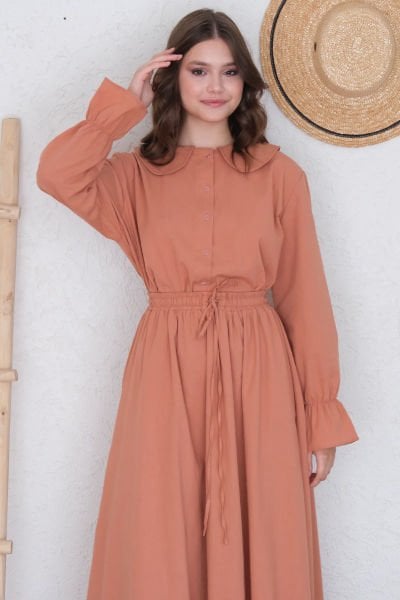 Soft Turuncu Organik Keten Marul Kol Gömlek