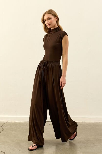 Acı Kahve Viskon Dökümlü Pantolon