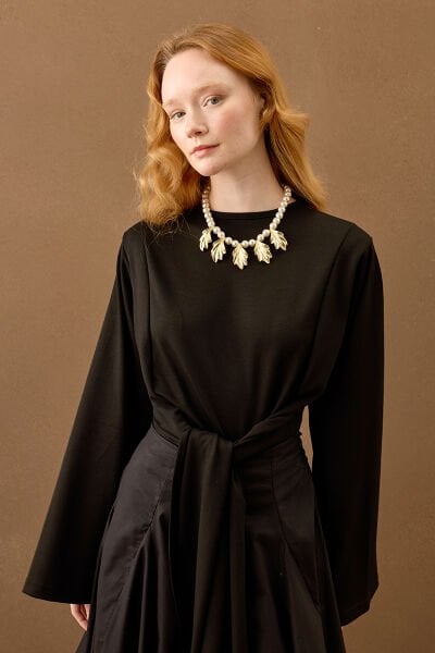 Siyah Oyhso Bağlamalı Bluz