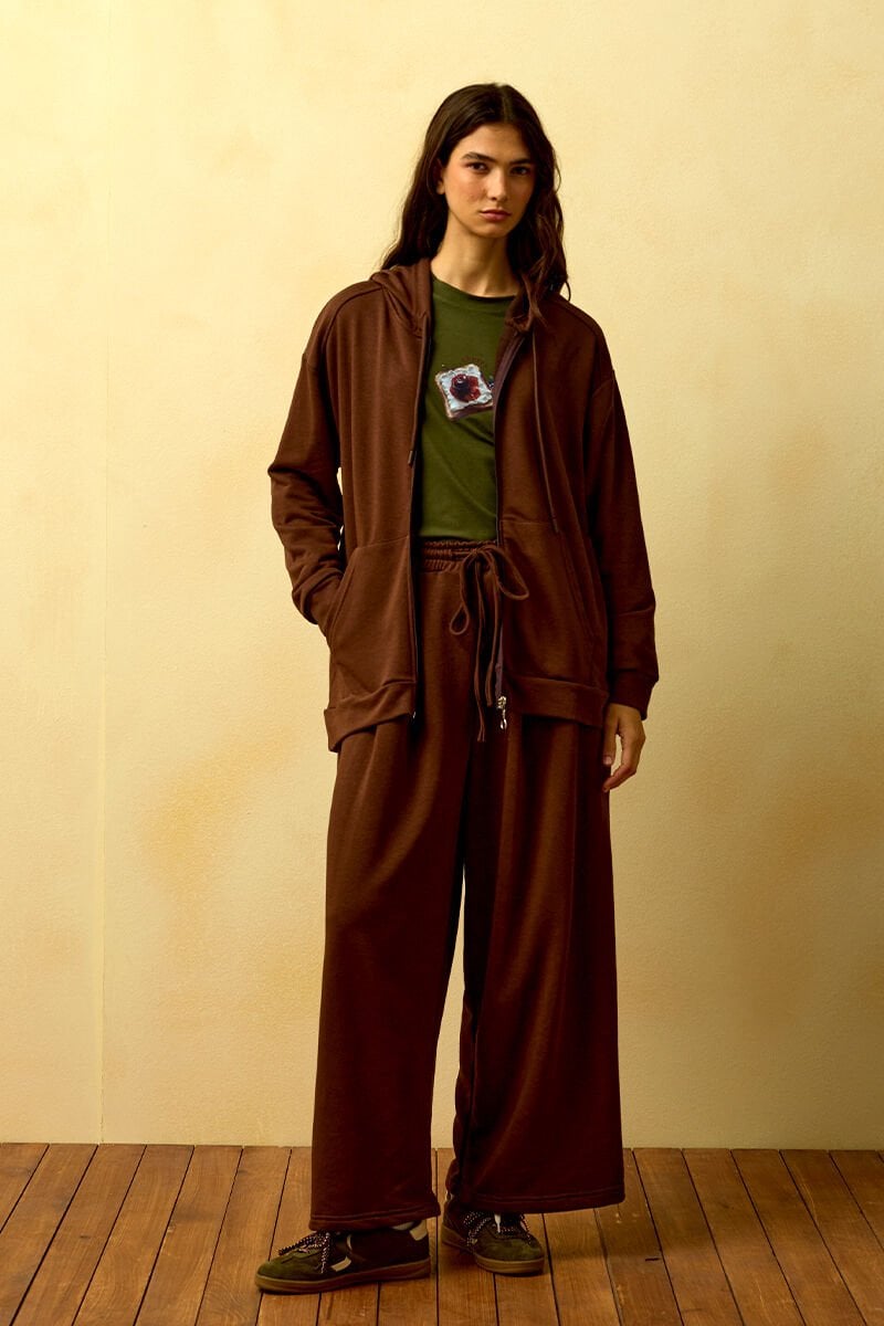 Acı Kahve 3 İplik Uzun Fermuarlı Eşofman Takım