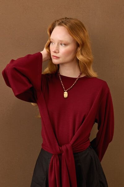 Bordo Oysho Bağlamalı Bluz