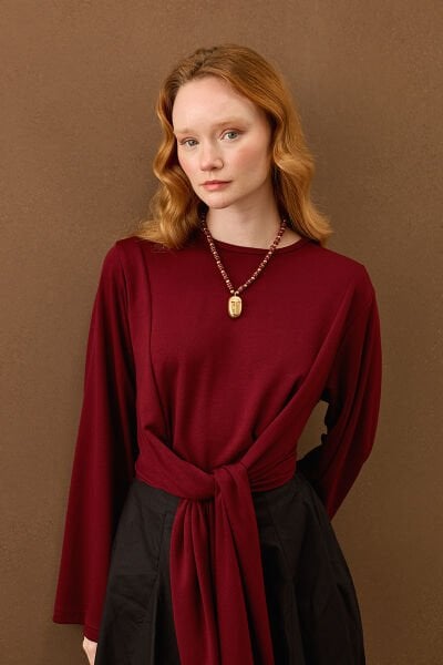 Bordo Oyhso Bağlamalı Bluz