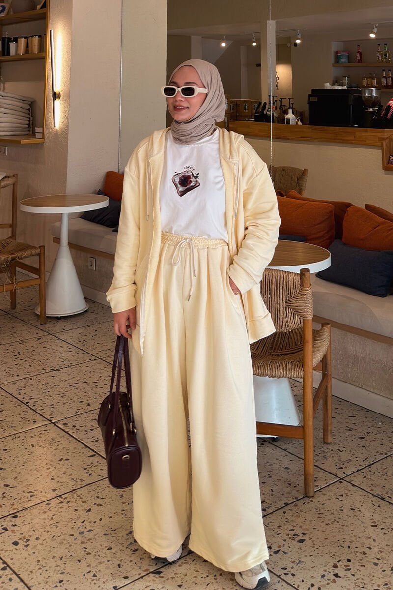 Terayağ Sarısı 3 İplik Uzun Fermuarlı Eşofman Takım