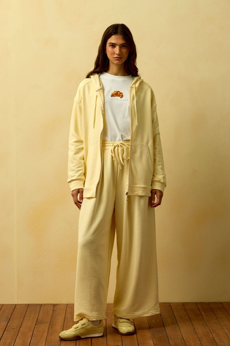 Terayağ Sarısı 3 İplik Uzun Fermuarlı Eşofman Takım