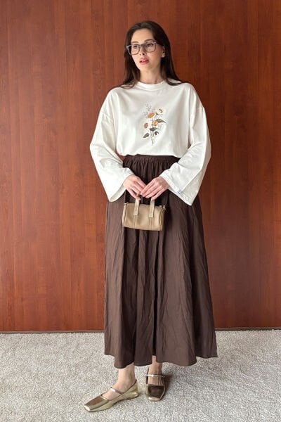 Ekru Papatya Baskılı Basic Body