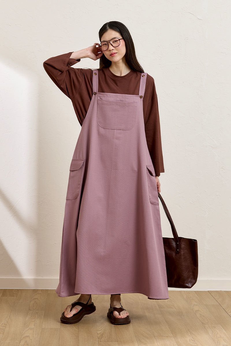 Soft Lila Keten Etekli Salopet & Acı Kahve Body Takım