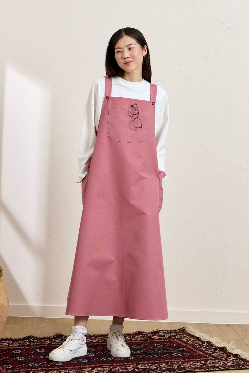 Gül Kurusu Keten Etekli Salopet & Ekru Body Takım