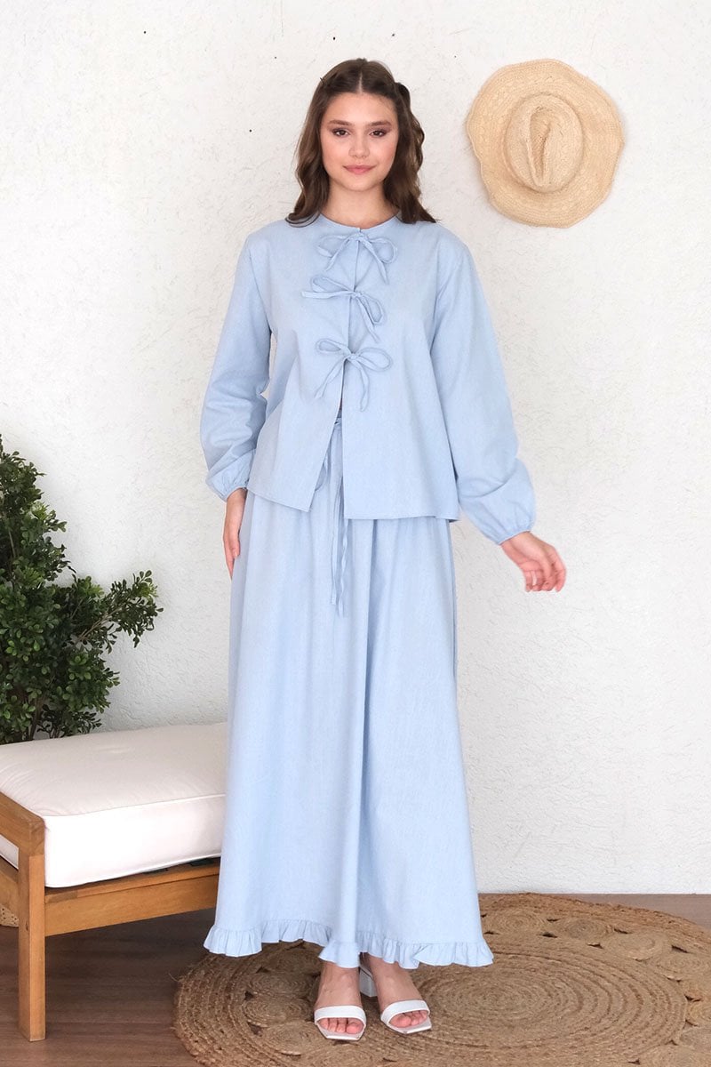 Bebe Mavisi Organik Keten Eteği Fırfırlı Etek