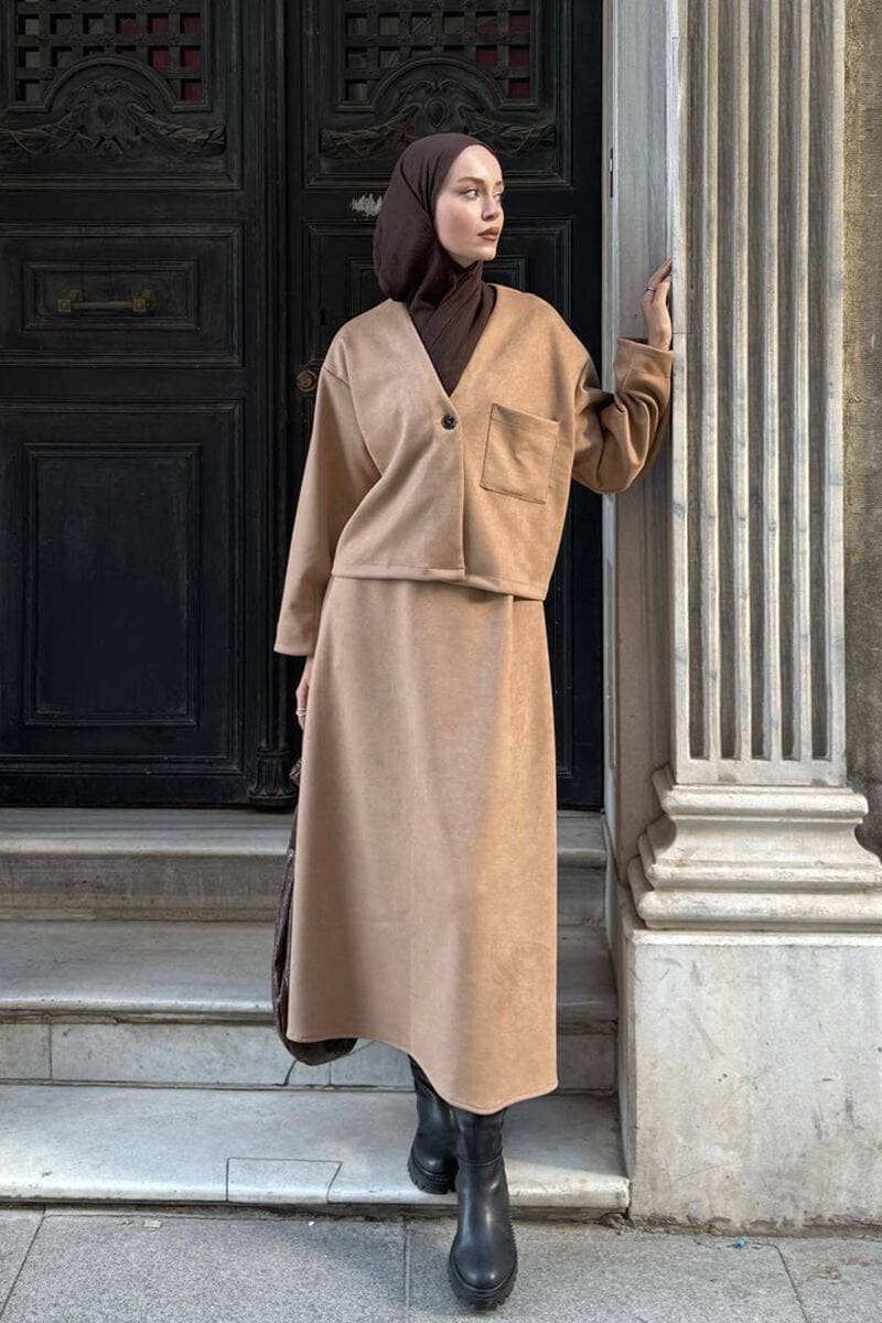 Karamel Süet Kloş Etek