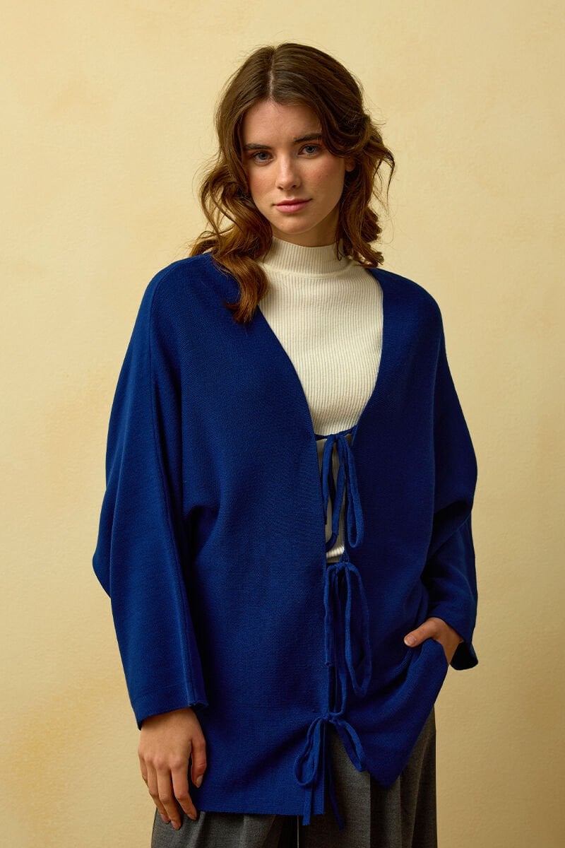 Lacivert 3 Fiyonklu Triko Ceket