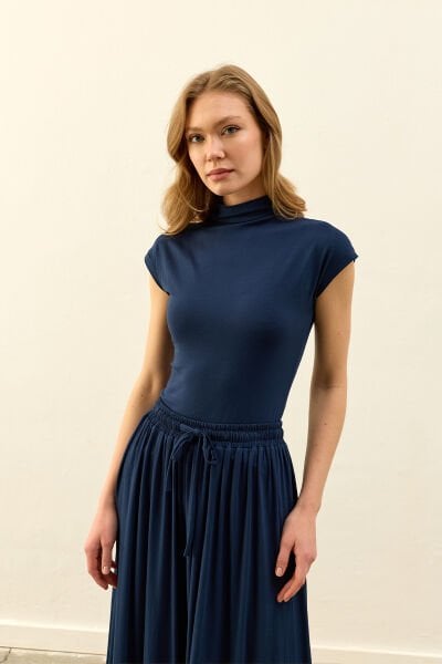 Lacivert Viskon T Kol Bluz