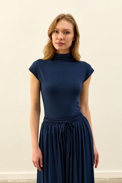 Lacivert Viskon T Kol Bluz