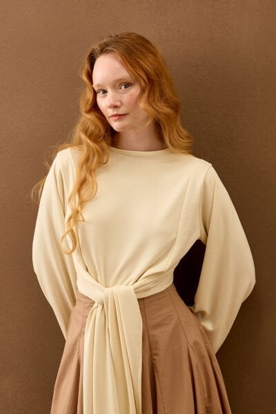 Krem Oysho Bağlamalı Bluz