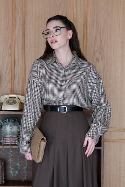 Kaz Ayağı Desen Gömlek