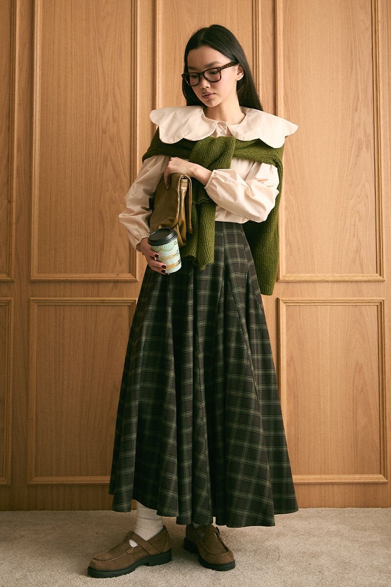 Acı Kahve Ekose Parçalı Etek