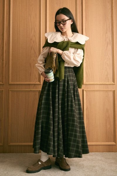 Acı Kahve Ekose Parçalı Etek