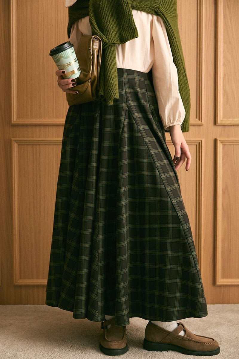 Acı Kahve Ekose Parçalı Etek