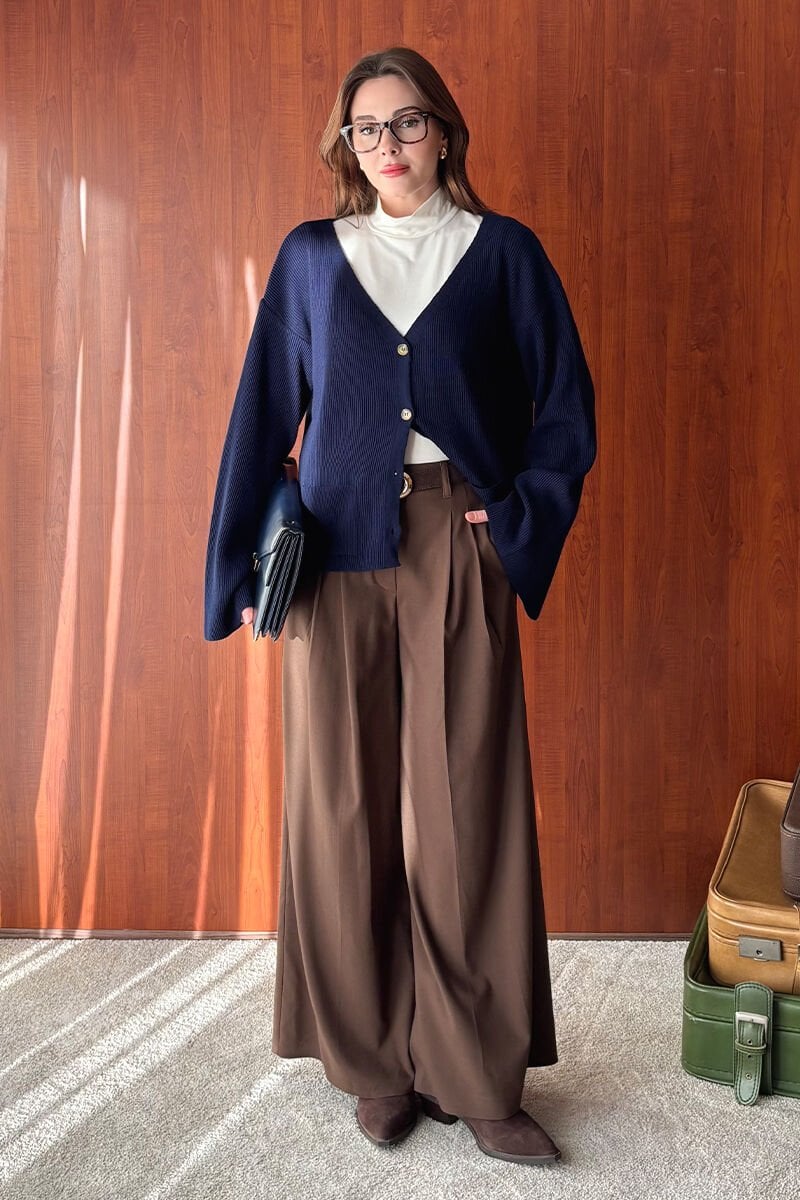 Acı Kahve Pile Detay Palazzo Pantolon