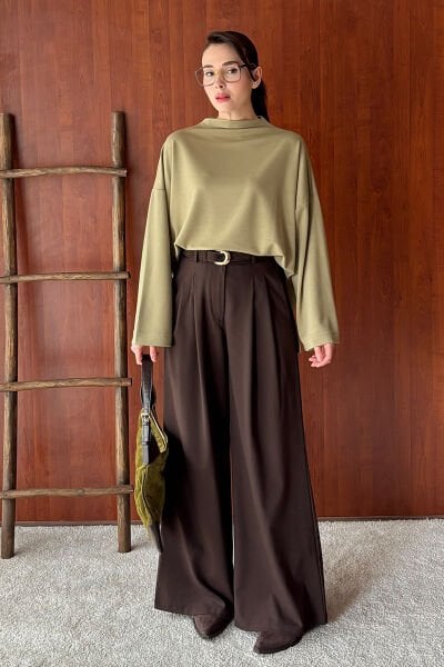 Acı Kahve Pile Detay Palazzo Pantolon