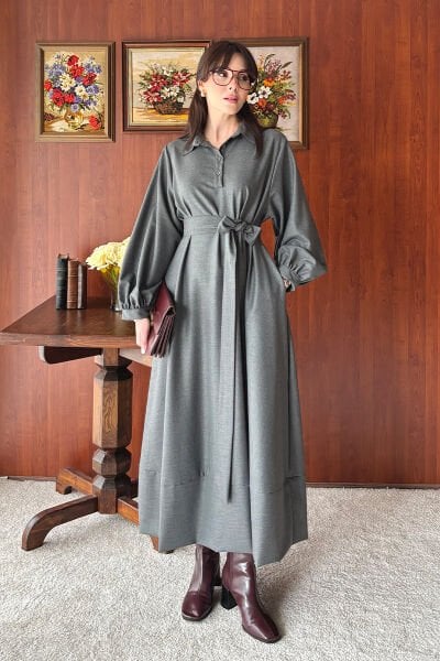 Antrasit Vintage Elbise