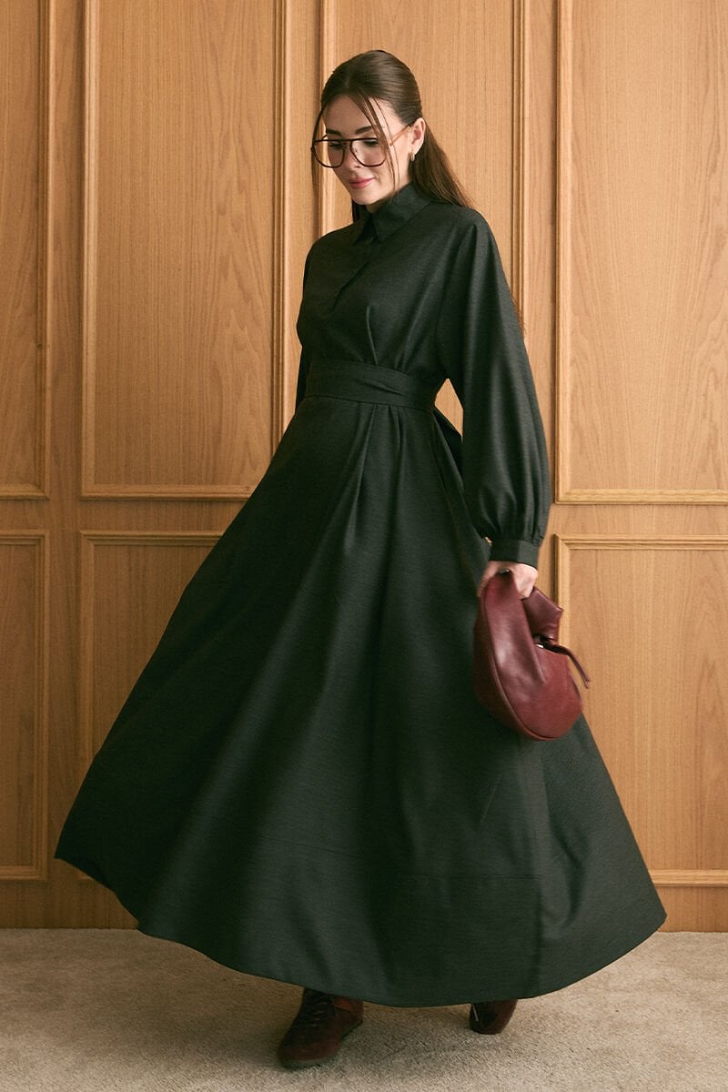 Antrasit Vintage Elbise