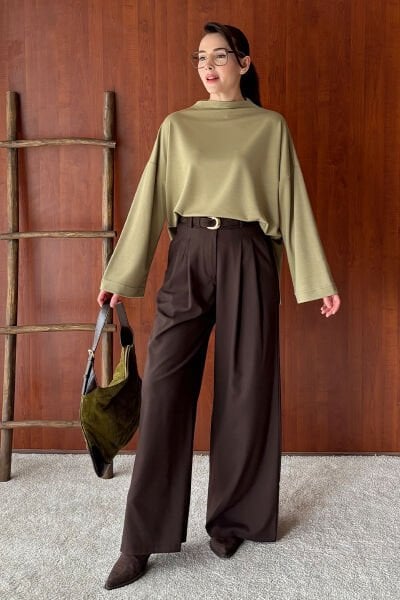 Acı Kahve Pile Detay Palazzo Pantolon