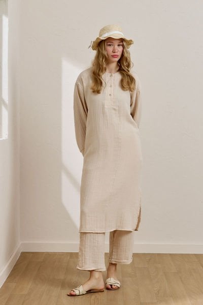 Krem Müslin Uzun Patlı Takım