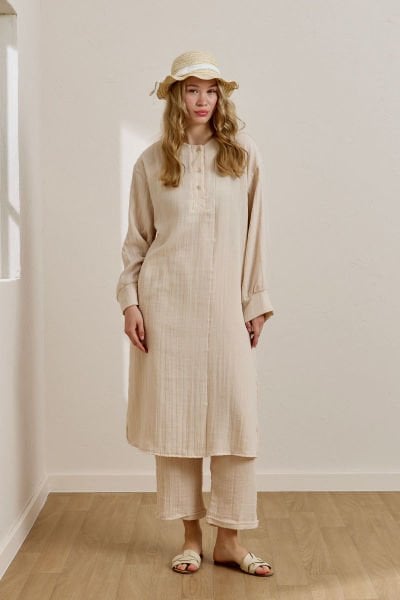 Krem Müslin Uzun Patlı Takım