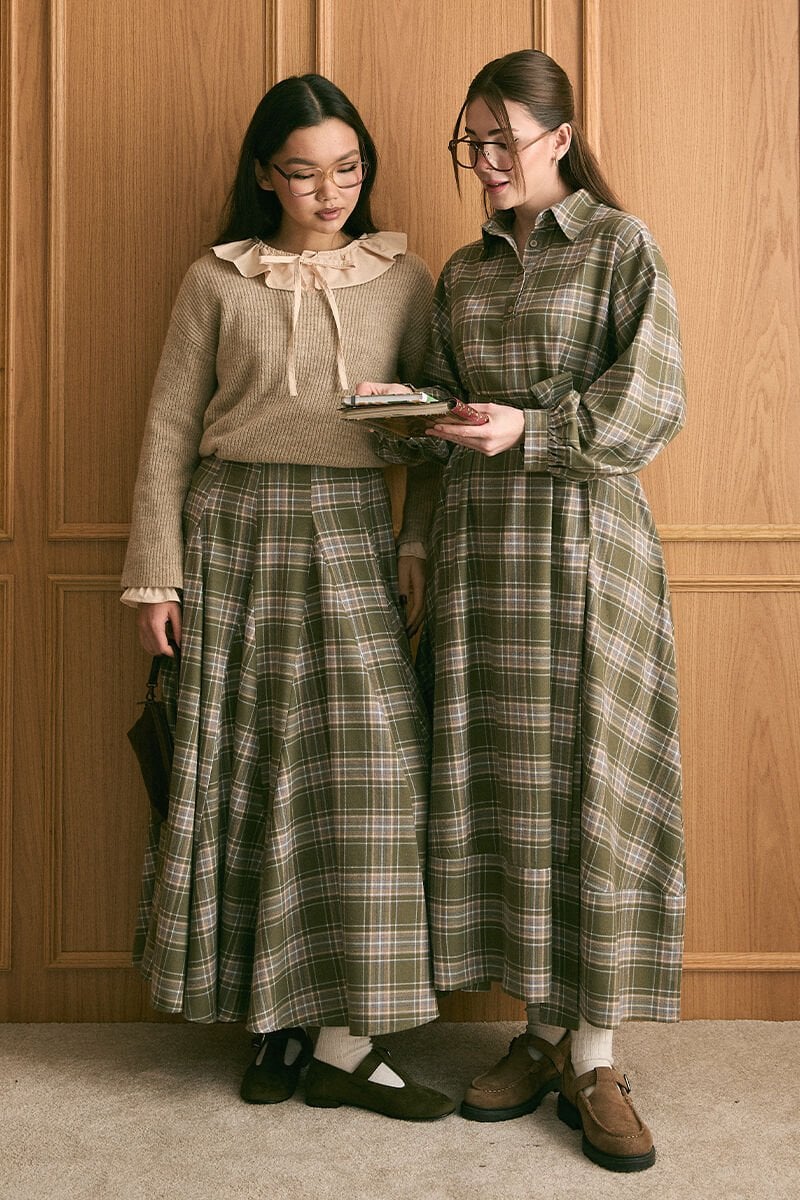 Haki Ekoseli Vintage Elbise