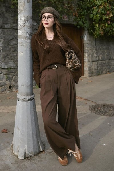 Acı Kahve Pile Detay Palazzo Pantolon